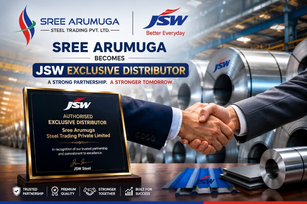 Sree Arumuga becomes JSW Exclusive Distributor announcement infographic